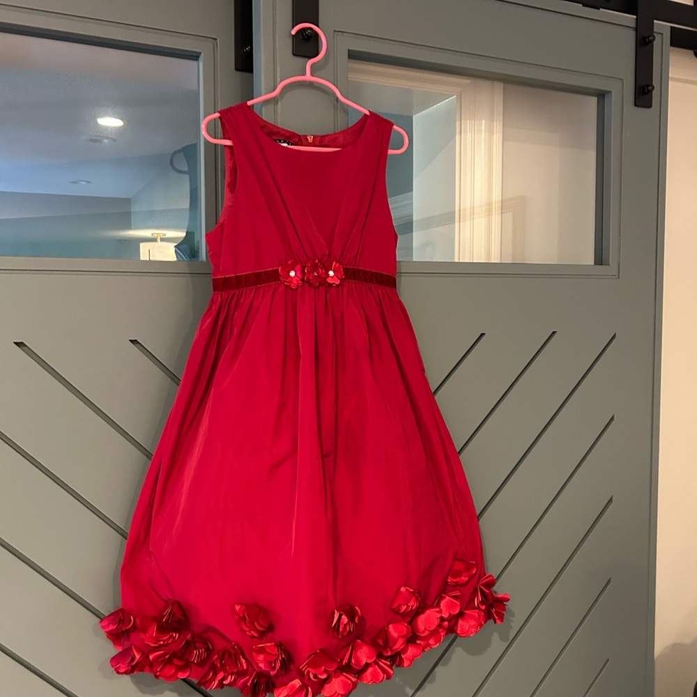 Elegant Biscotti Red Girls Dress with Floral Accents